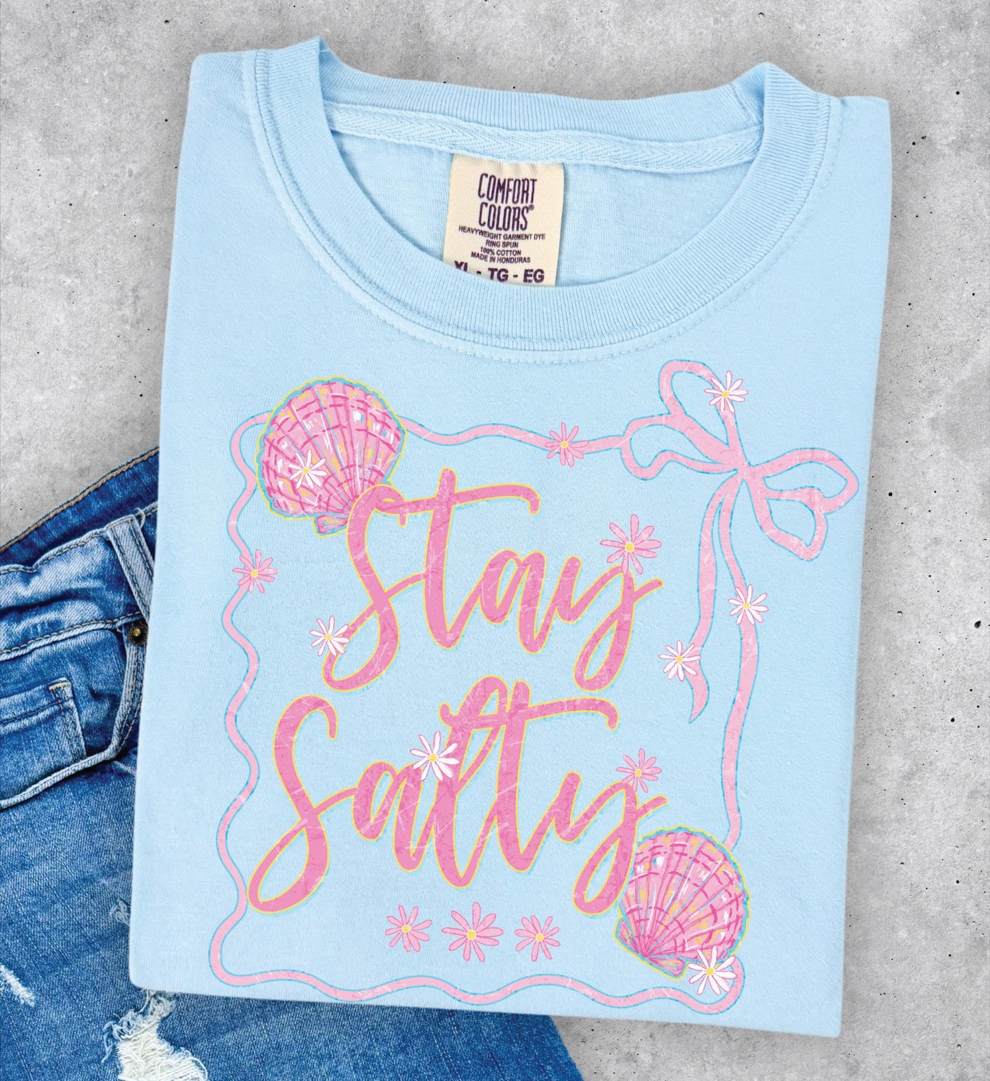Stay Salty Comfort Colors Chambray, blue, Beach, Summer, Shells, Fun