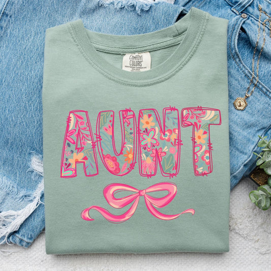 Floral AUNT T-shirt on Comfort Colors Bay