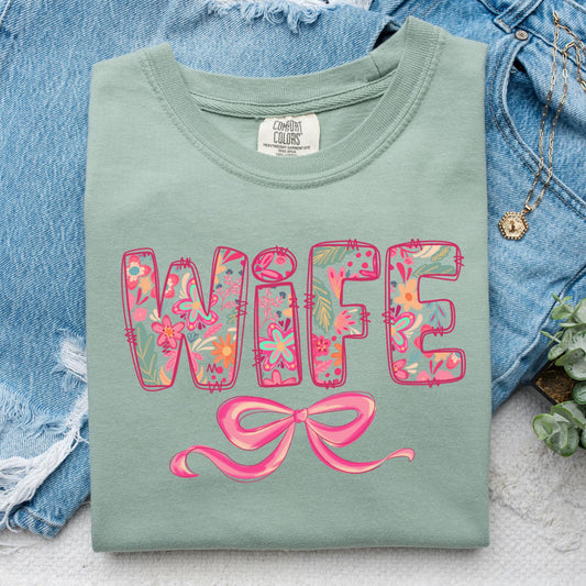 Floral WIFE T-shirt on Comfort Colors Bay