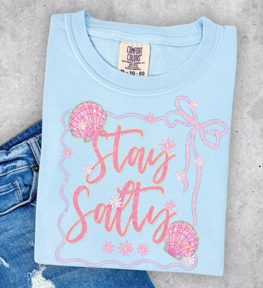 Stay Salty Comfort Colors Chambray, blue, Beach, Summer, Shells, Fun