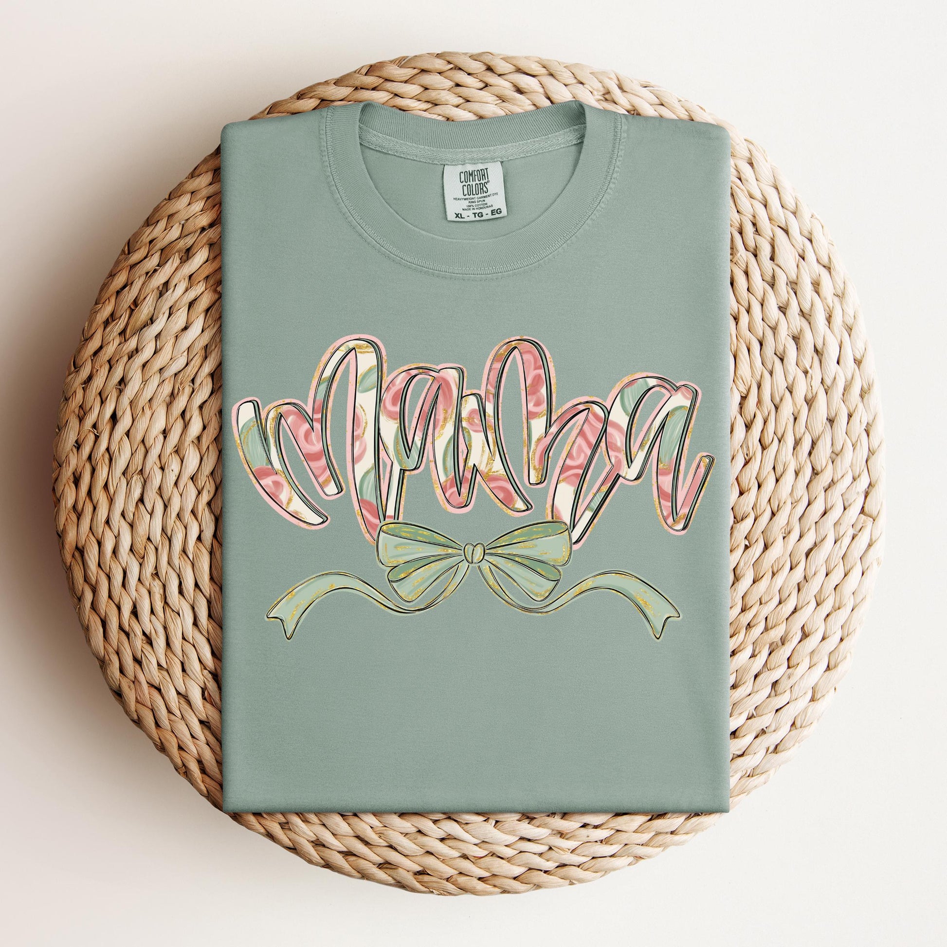 Floral Mama T-shirt, Comfort Colors Bay, Bow Design