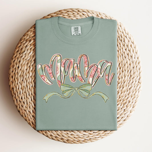 Floral Mama T-shirt, Comfort Colors Bay, Bow Design