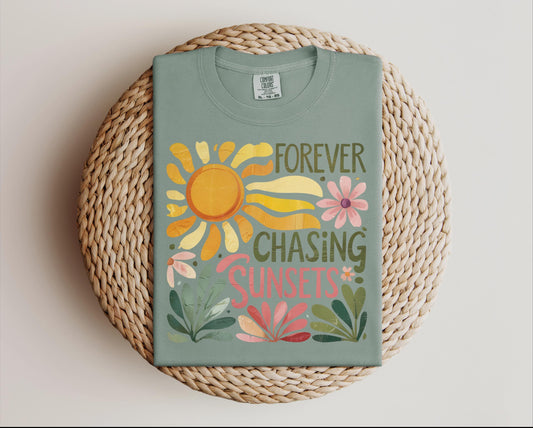 Forever Chasing Sunsets T-Shirt, Comfort Colors Sage Green Tee