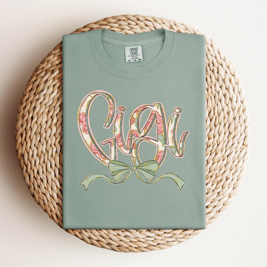 Floral Gigi T-shirt, Comfort Colors Bay, free shipping, cute, trendy, bow