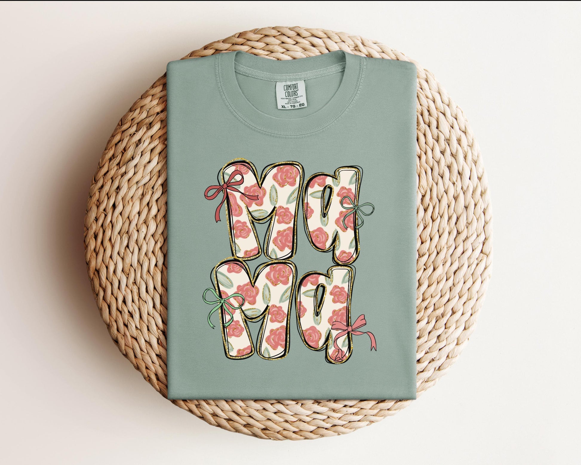 Mama with roses T-shirt on Comfort Colors Bay, women's, mama, roses, floral