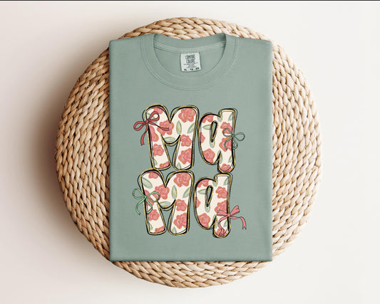 Mama with roses T-shirt on Comfort Colors Bay, women's, mama, roses, floral