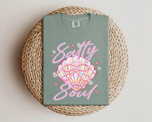Salty Soul T-shirt on Comfort Colors Bay, women's, summer, beach, shell, fun