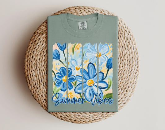 Summer Vibes T-shirt on Comfort Colors Bay, women's, summer, floral, fun