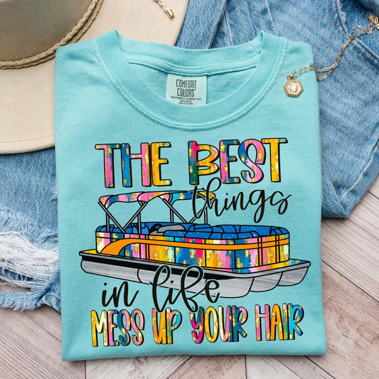 Best Things Summer, Mess hair, Comfort Colors Chalky Mint, women's, lake, boat, swim