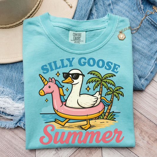 Silly Goose Summer T-shirt on Comfort Colors Chalky Mint, women's, goose, summer, silly goose