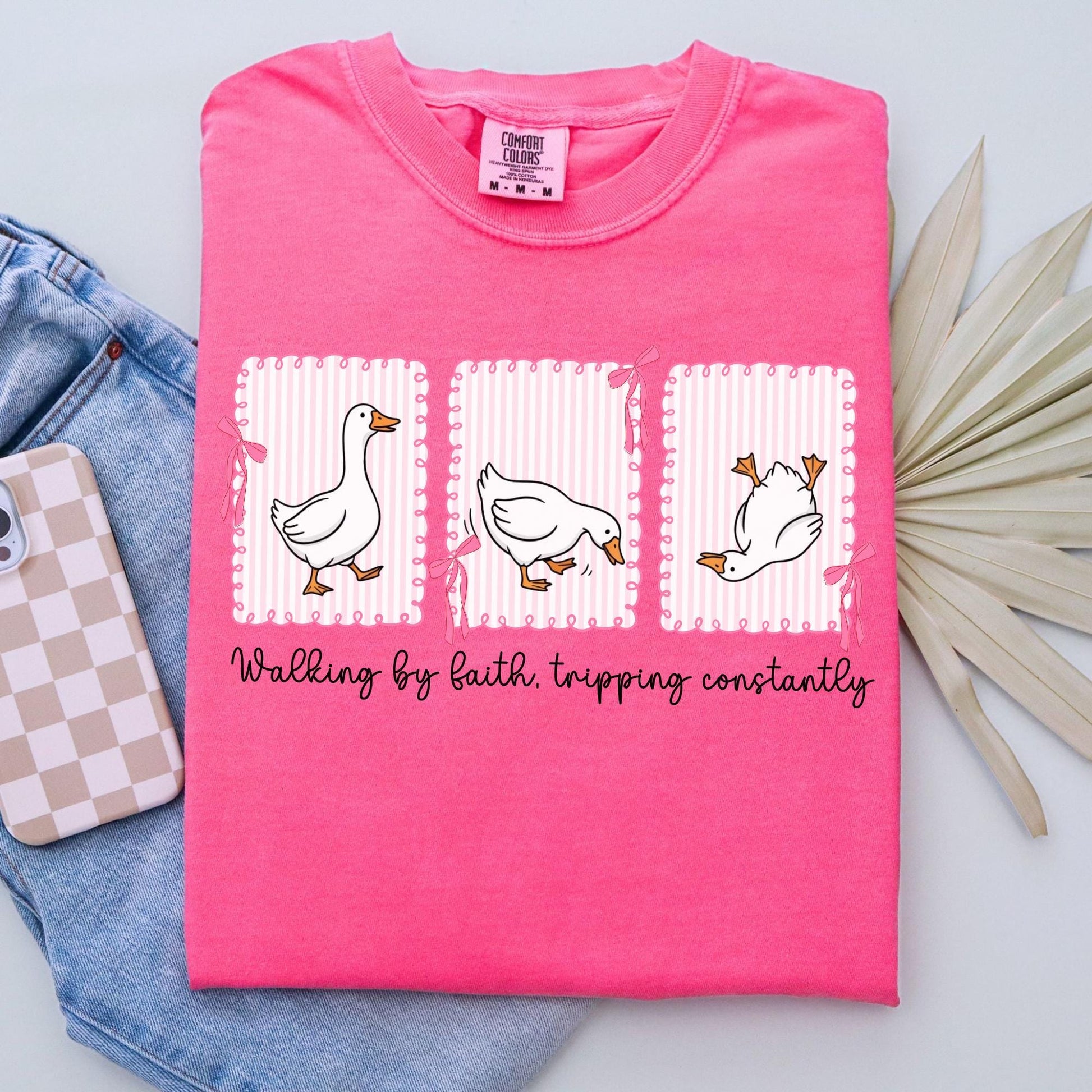 Walking by Faith but Tripping T-shirt, Goose, Comfort Colors Crunchberry
