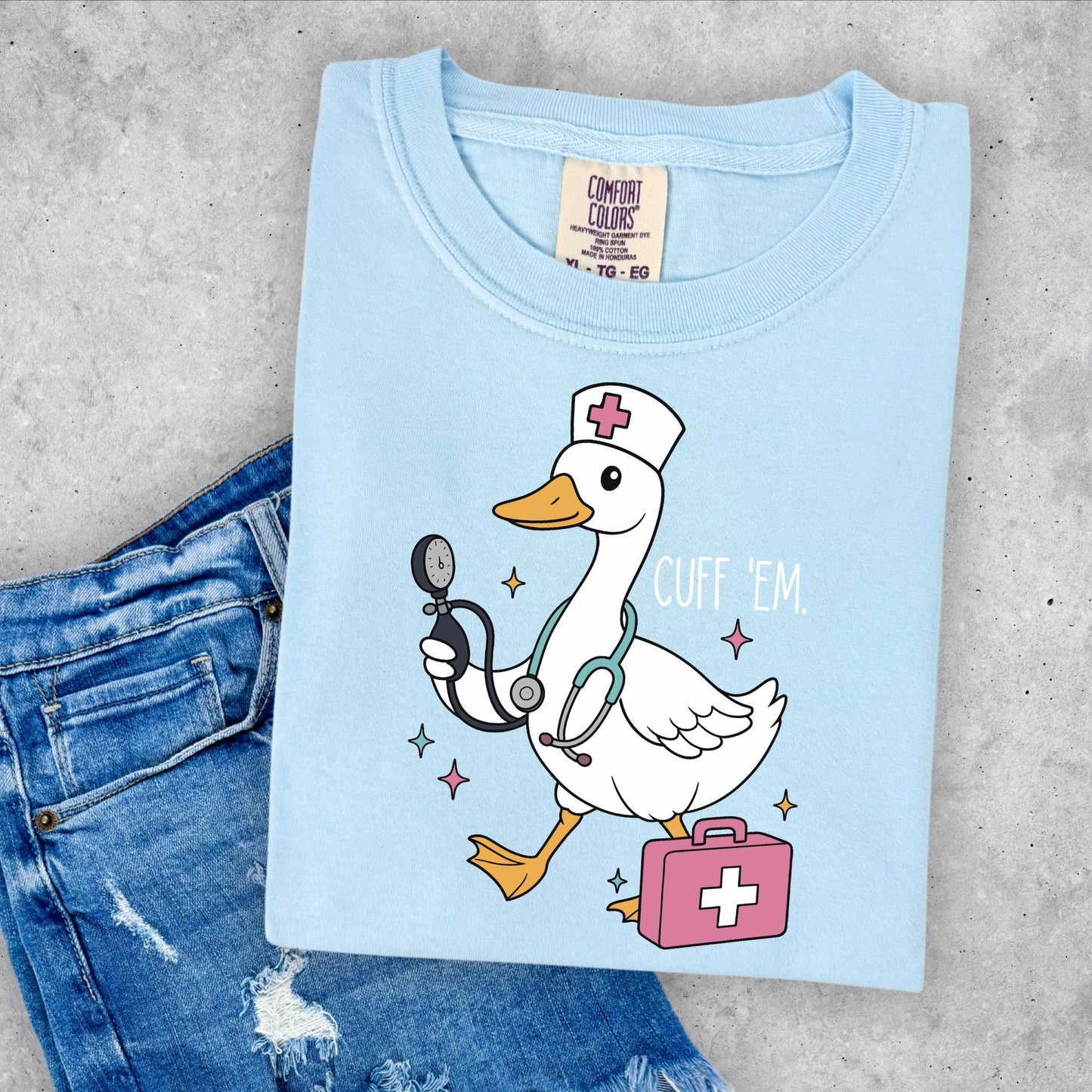 Goose Nurse Funny T-shirt, Comfort Colors Chambray Blue