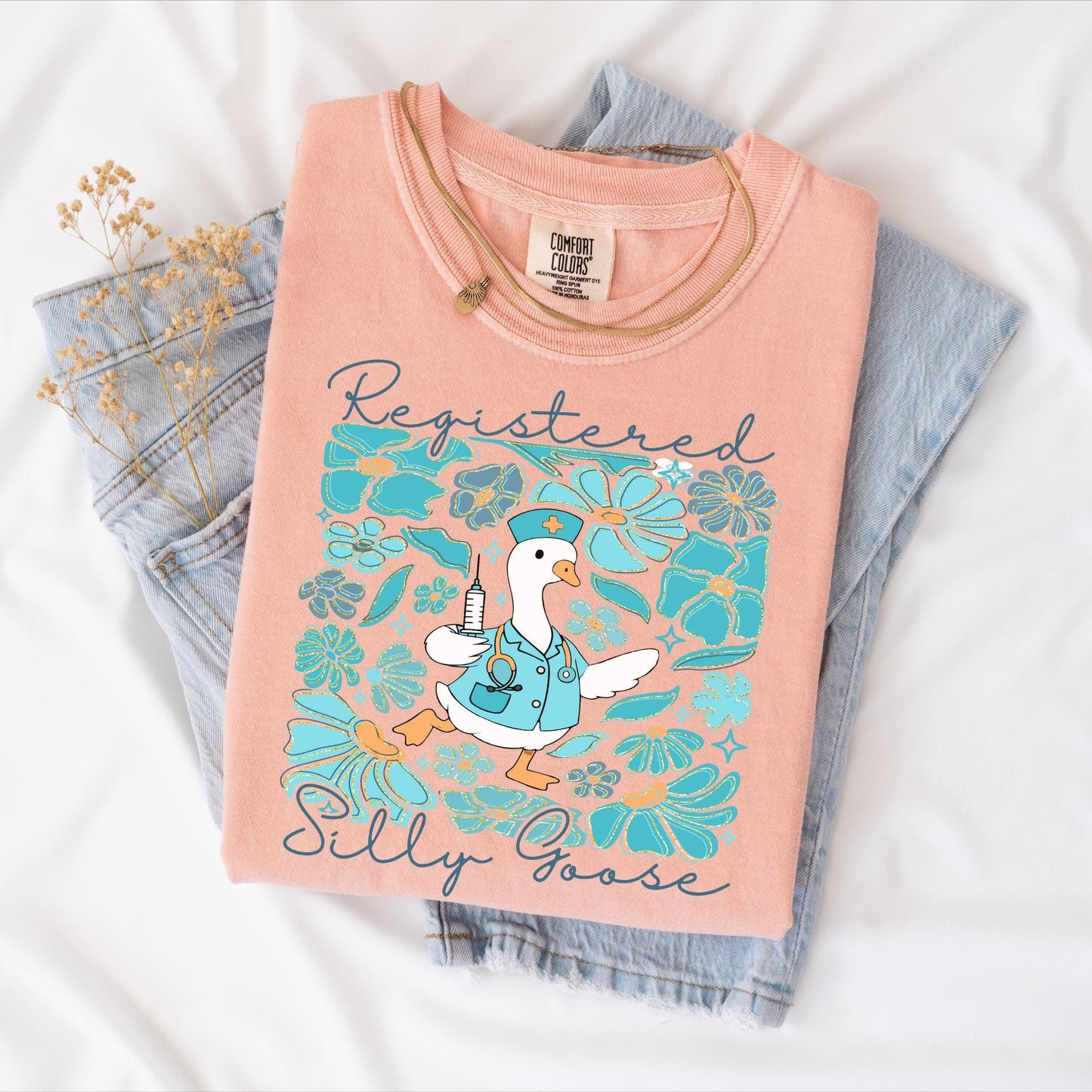 Registered Goose T-shirt, Comfort Colors Peachy, preppy