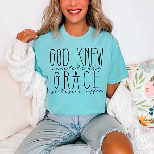 Coffee for Grace T-shirt on Comfort Colors chalky mint, Religious, funny
