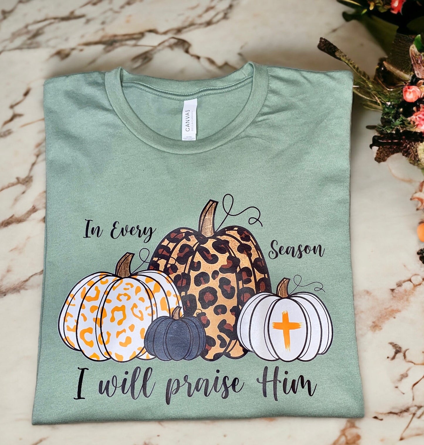 In Every Season PRAISE Him, T-shirt, Women's Fall Shirt, Pumpkin Shirt, Religious Fall Shirt