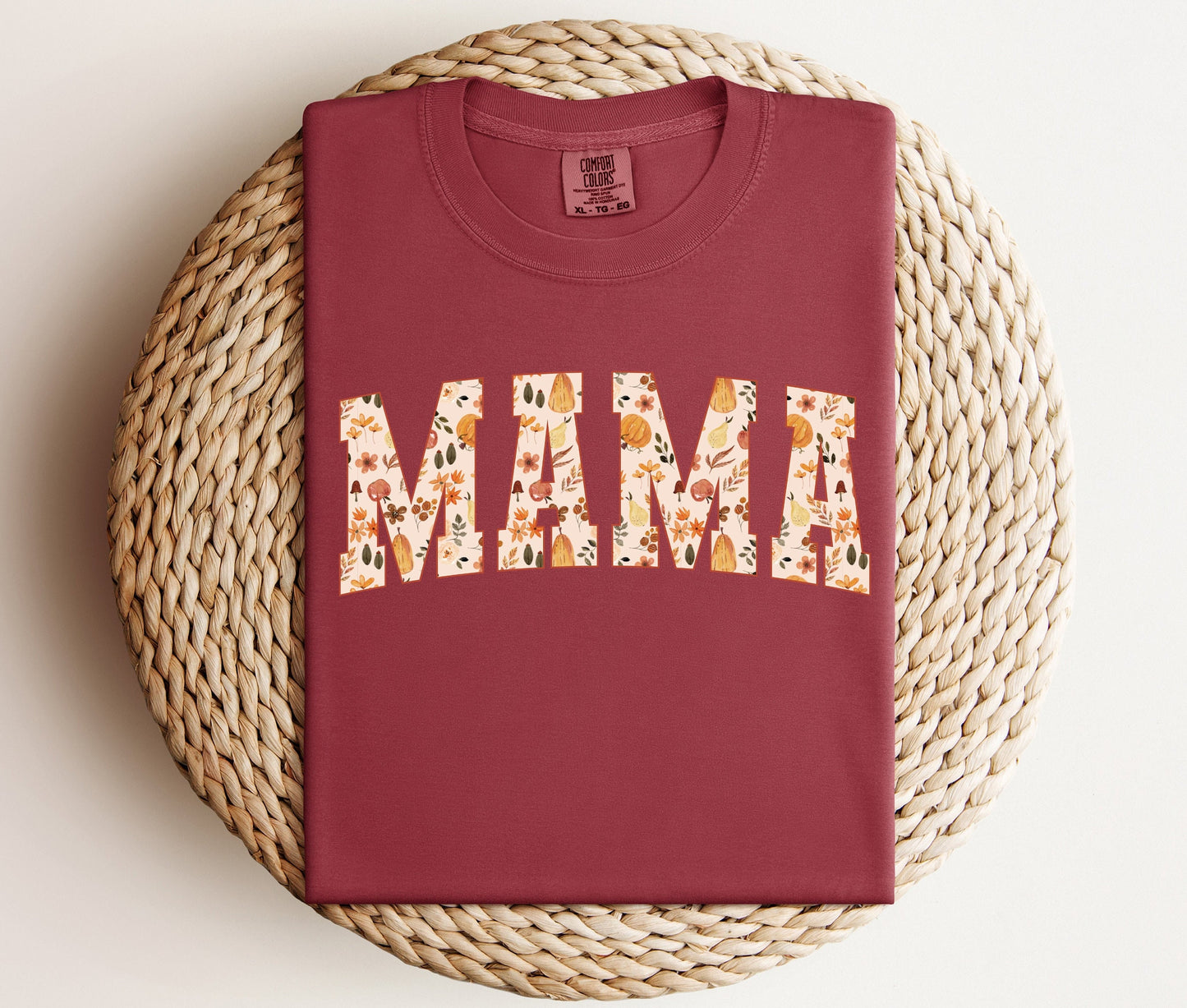 MAMA Shirt, Fall Design with leaves, pumpkins