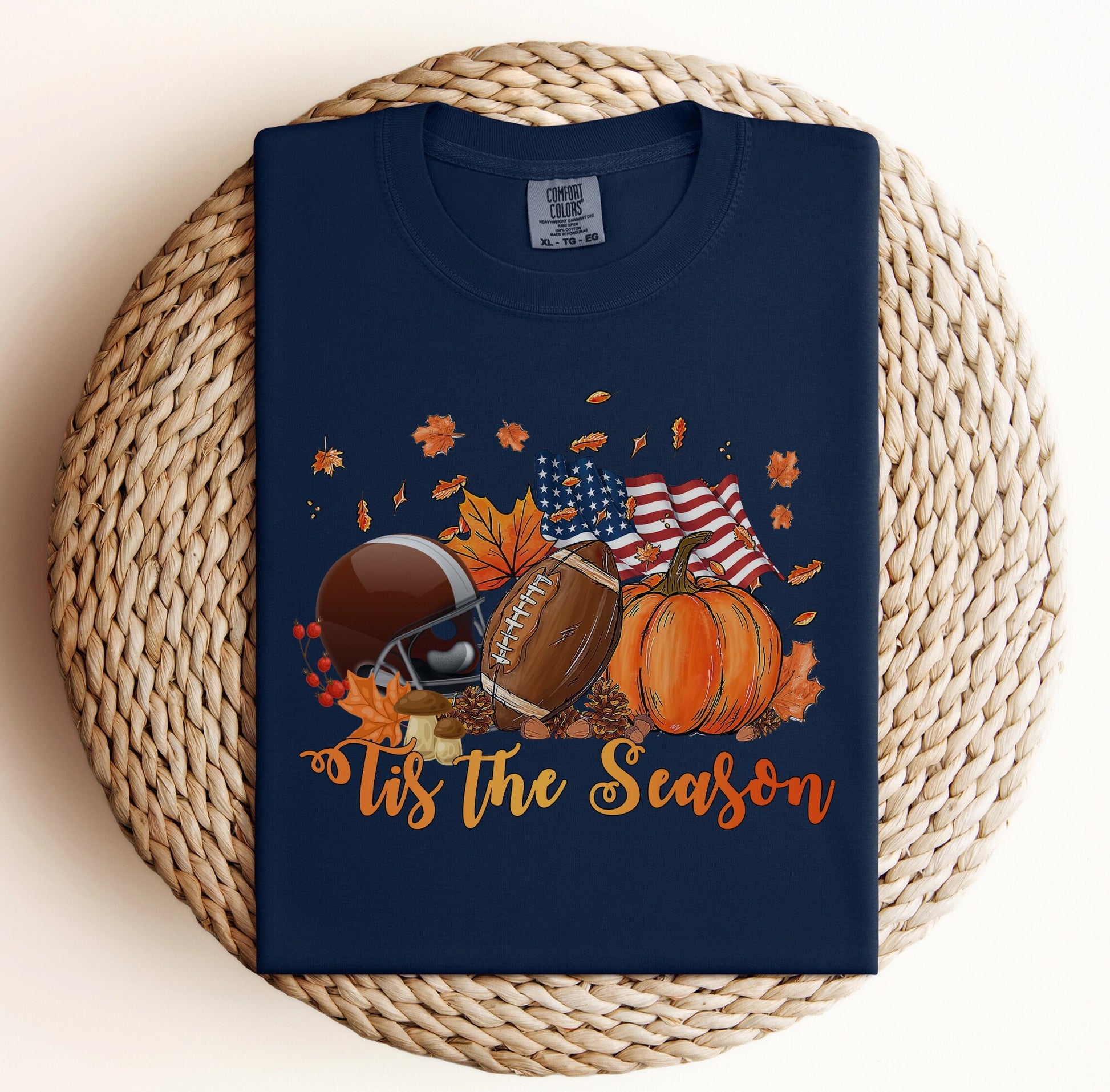 Comfort Colors, T-shirt, Fall, Football, Pumpkin, American, Tis the season, Fall Shirt, Trendy