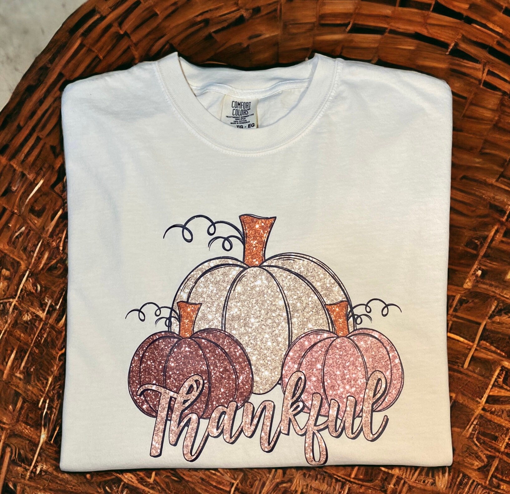 Thankful Pumpkin Faux Glitter Shirt, BEAUTIFUL design, Shimmer design